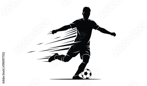 A dynamic depiction of a soccer player in motion dribbling the ball with speed and precision presented as a silhouette high quality professional detailed