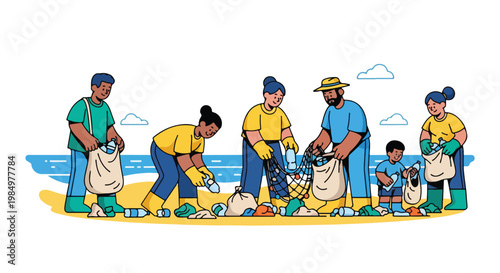 Group of diverse people cleaning a park or outdoor area together during daytime for community service
