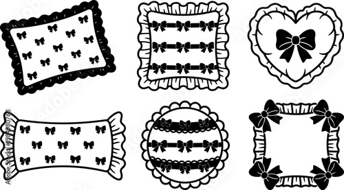 Black and white bow pattern cushions with frilled edges vector art