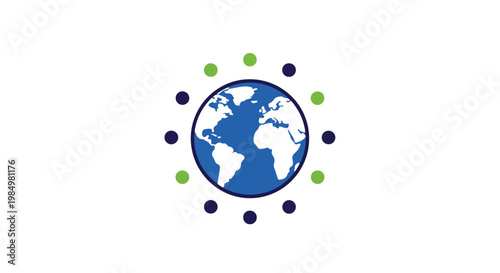 Global environmental awareness concept with a stylized earth surrounded by green and blue dots