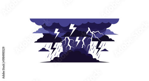 Dramatic storm clouds with bright lightning strikes create a striking silhouette