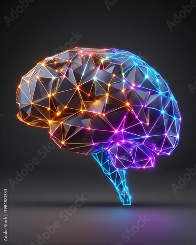 Glowing Artificial Intelligence Digital Brain with Colorful Data Connections on Modern Tech Background