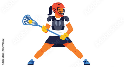 Dynamic female lacrosse player in action on the field wearing sports gear and holding a lacrosse stick