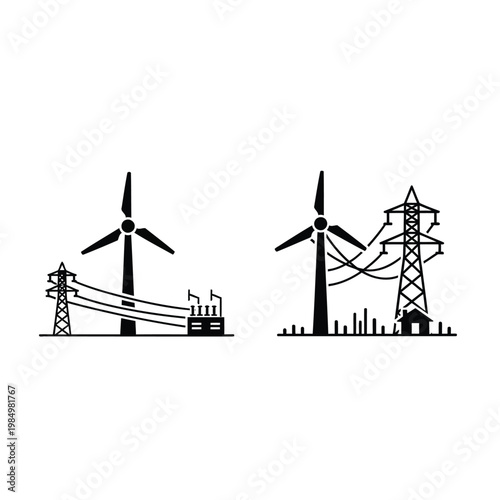 renewable energy infrastructure with wind turbine and power lines