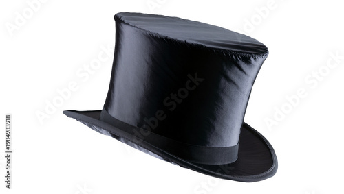 Photos Black satin top hat with ribbon band, isolated on transparent background