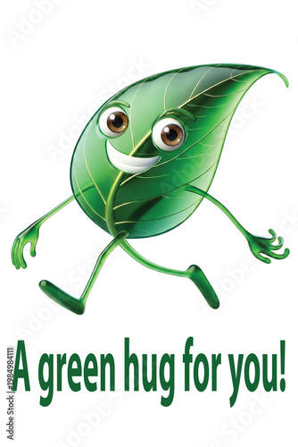 Fluffy green leaf cartoon, a messenger of nature and environment. Modern digital design for shirts or educational ecological campaigns