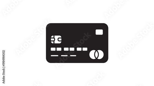 Credit Card Icon – Minimal Black Payment Card Isolated on White, Finance Banking Vector
