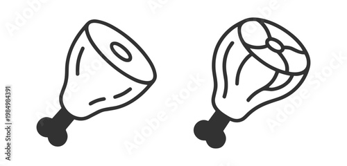 black outline chicken drumstick meat icons vector illustration on transparent background