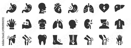 medical icons set of human organs pain symptoms and injury signs vector illustration on transparent background