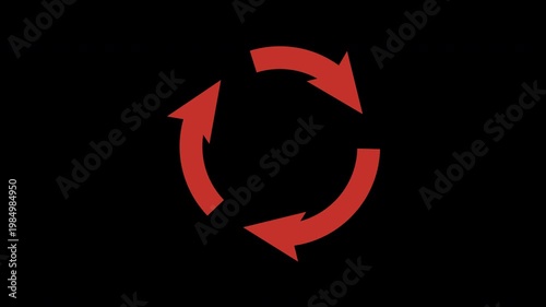 Red Circular Loading Arrow Animation on Black Background for Interface and Update. Circular Arrow Loop Animation. 4K Video on Transparent Background