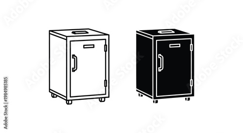 Two black and white locker illustrations one positive and one negative silhouette