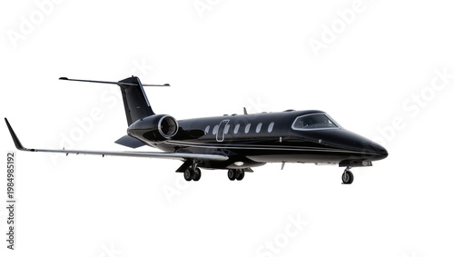 Fotografie Sleek black private jet airplane with polished exterior, isolated on transparent