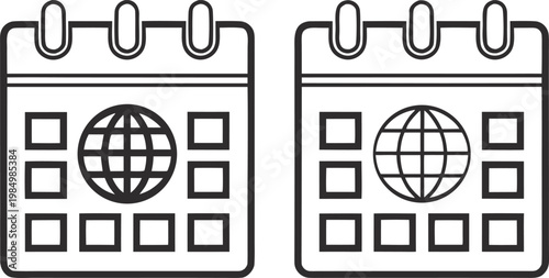 Black and white calendar with global holiday layout