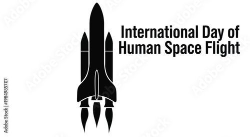 Black silhouette of a rocket with text celebrating space exploration