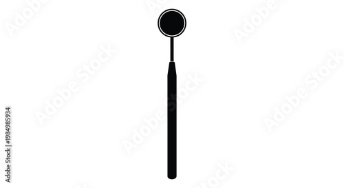A stark black dental mirror stands out against a white background silhouette