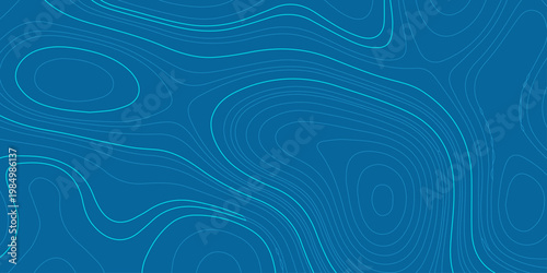 Blue topographic map abstract background with wavy contour lines. Minimalist vector pattern for tech wallpaper.