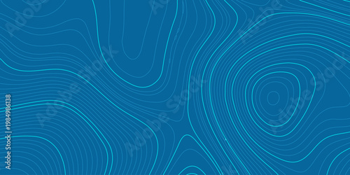 Fotografie Blue topographic map abstract background with wavy contour lines