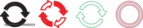Circular Arrow Loop Icon Set Refresh Reload Sync Rotation Outline Vector Collection