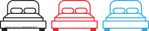 Bed Line Icon Set Hotel Bedroom Sleep Furniture Outline Vector Illustration
