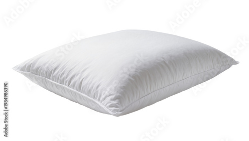 Soft white down pillow with stitched seams, isolated on transparent background