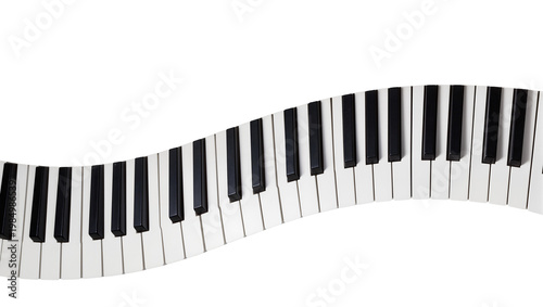 Bild auf Leinwand Wavy piano keyboard with black and white keys, isolated on transparent backgroun