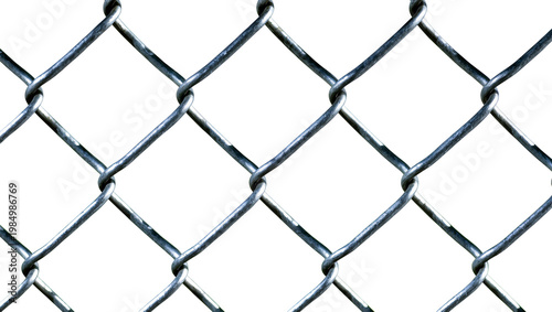 Obraz na płótnie Close-up of metallic chain-link fence with diamond pattern, isolated on transpar