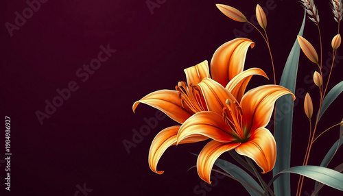 Orange lilies on a dark purple. Smartphone wallpaper