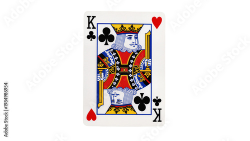 Bild auf Leinwand King of Clubs playing card with red heart symbol, isolated on transparent backgr
