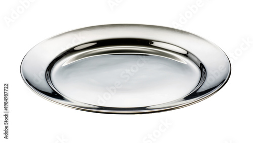 Tableau sur toile Polished silver oval serving platter with raised rim, isolated on transparent ba
