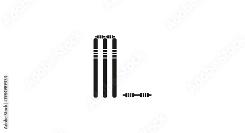 Black and white cricket stumps and bails create a striking silhouette