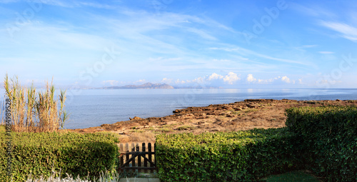 View from the garden on the Alcudia bay, Mallorca, Spain