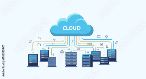 Cloud computing illustration digital data network connection and storage servers