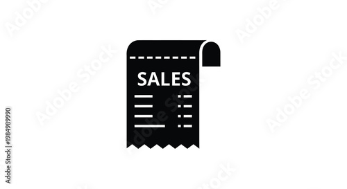 A black silhouette of a sales receipt with text a minimalist design silhouette