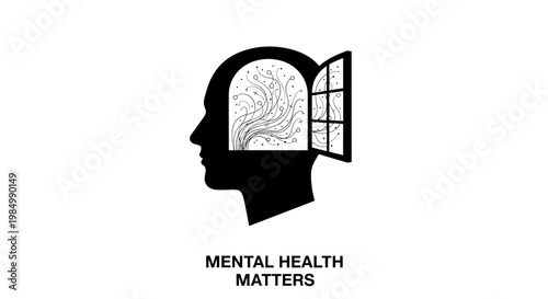Mental health awareness conceptual illustration with open mind window.