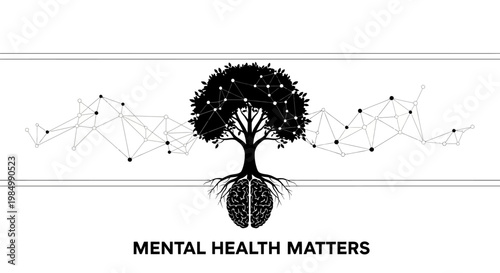 Mental health matters concept with tree and brain roots.