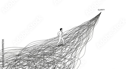 A man walking on a complex path towards the unknown.