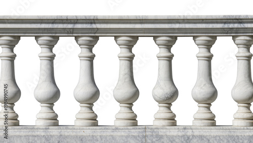 Fotografía White marble balustrade with carved balusters, isolated on transparent backgroun