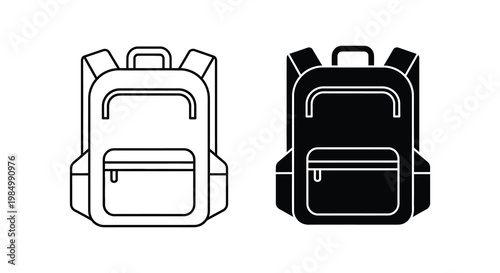 Two backpack designs one outlined and one solid presented as a silhouette
