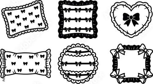 Decorative pillows with bows and frills vector illustration