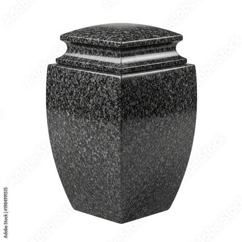 Elegant granite stone cremation urn for ashes, isolated on transparent background png. Funeral home and cremation services, memories and paying respect. Crematoriums and columbarium niches