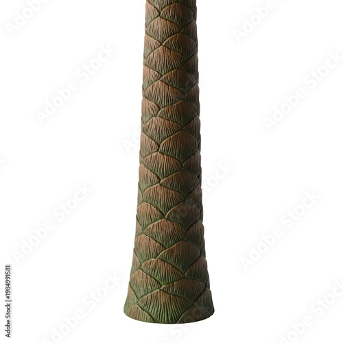 Plastic palm tree trunk, isolated on transparent background. Part of constructor toy, decoration, artificial plants, assembly set for kids