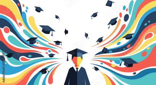 Graduate in Academic Gown Celebrating.