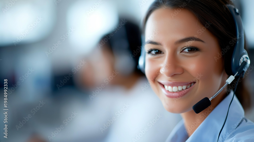 Fototapeta premium Faceless happy woman computer consultant in a call center for banking support, help desk, or coworking with a smile and technology for customer service and financial loan