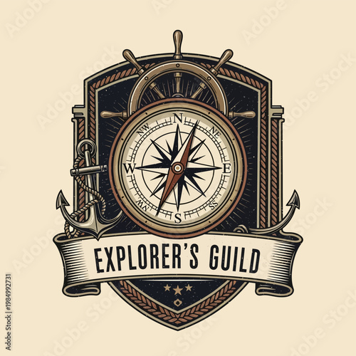Explorers Guild Emblem with Compass and Anchors.