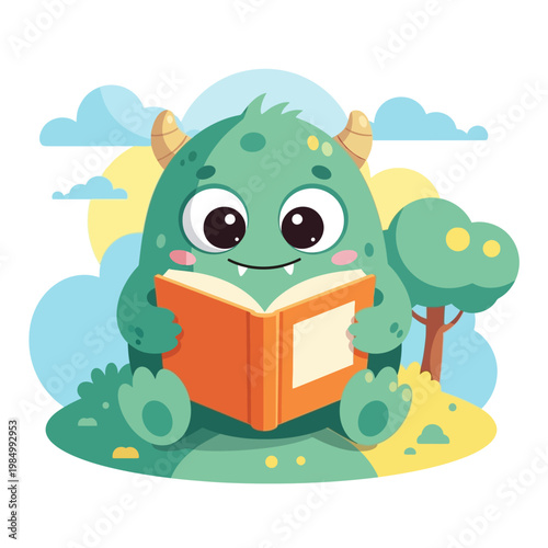 Green monster reading a book.