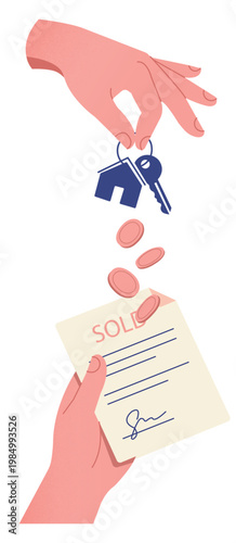 Modern Flat Illustration of Property Purchase, Mortgage Approval, and Investment