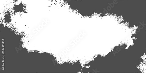 Grunge heart frame and ink splat vector illustration featuring a dirty black paint texture with a spray splatter border design on an old paper map silhouette background