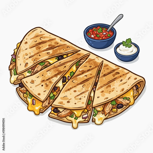 Delicious quesadilla with dips, a mouthwatering culinary experience. isolated on a white background. PNG