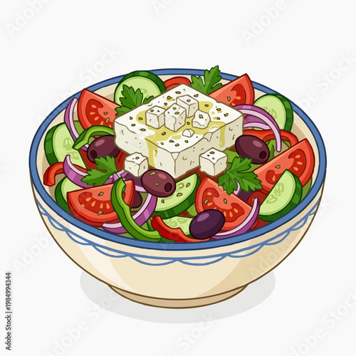 A vibrant and delicious Greek salad in a bowl. isolated on a white background. PNG
