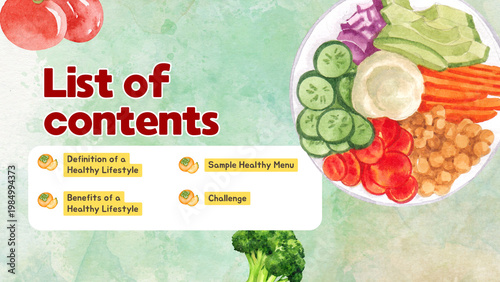 Green and Red Illustrative Watercolor Healthy Lifestyle Presentation 